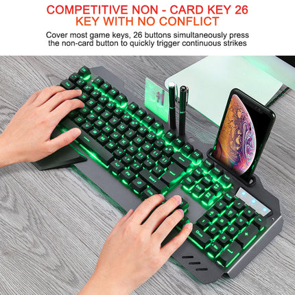 ErgonomicWired Gaming Keyboard with RGB Backlight Phone Holder - Hot&General Store