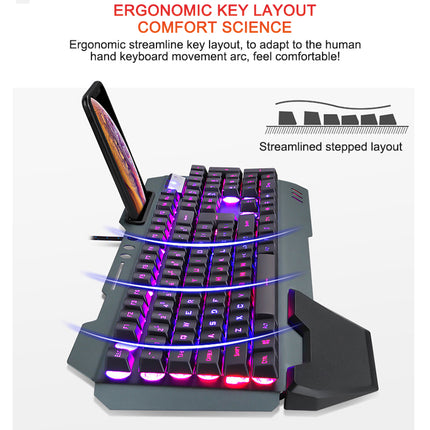 ErgonomicWired Gaming Keyboard with RGB Backlight Phone Holder - Hot&General Store