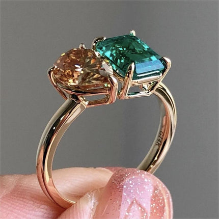 Creative Double Main Stone Lady Green Yellow Zircon - Hot&General Store