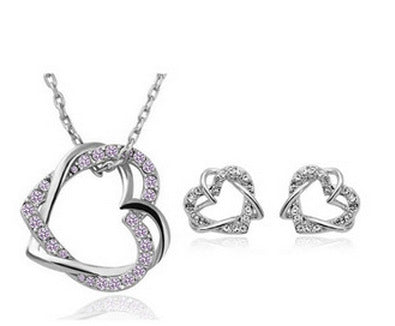 Double Diamond Heart Necklace And Earring Set - Hot&General Store