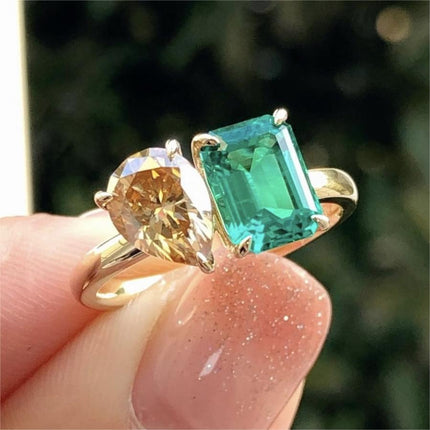 Creative Double Main Stone Lady Green Yellow Zircon - Hot&General Store