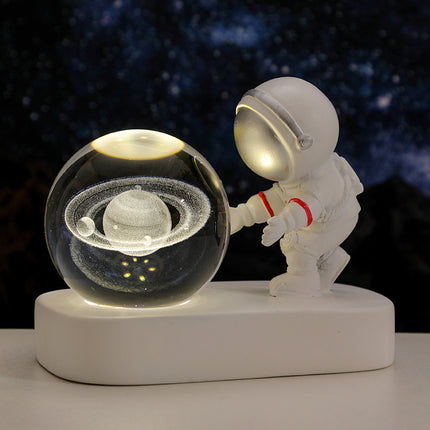 Glowing Planetary Galaxy Astronaut Crystal Ball Night Lights USB Power Warm Bedside Light Brithday Gift Night Lamp - Hot&General Store