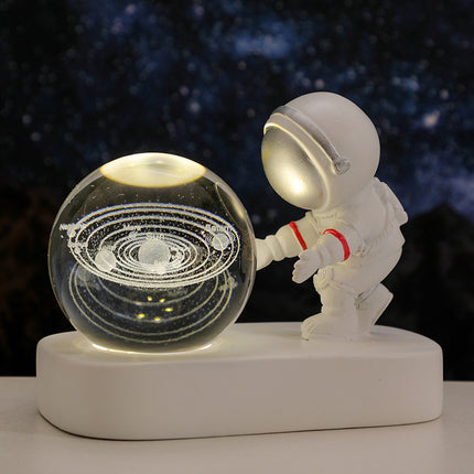 Glowing Planetary Galaxy Astronaut Crystal Ball Night Lights USB Power Warm Bedside Light Brithday Gift Night Lamp - Hot&General Store