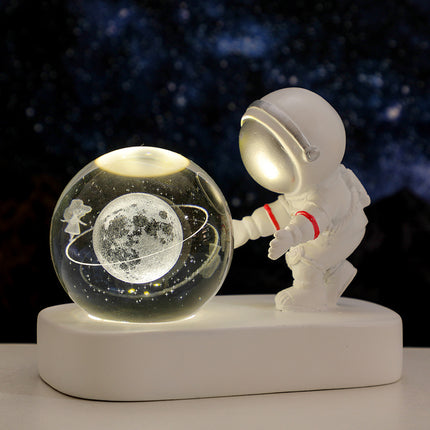 Glowing Planetary Galaxy Astronaut Crystal Ball Night Lights USB Power Warm Bedside Light Brithday Gift Night Lamp - Hot&General Store