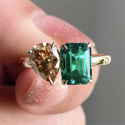 Creative Double Main Stone Lady Green Yellow Zircon - Hot&General Store